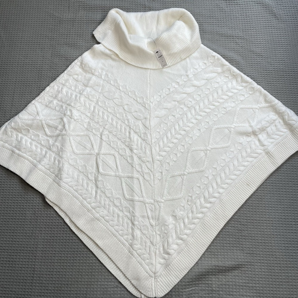 New Talbots Poncho Sweater 3X Womens Cream Cable Knit Cowl Neck Cotton Blend